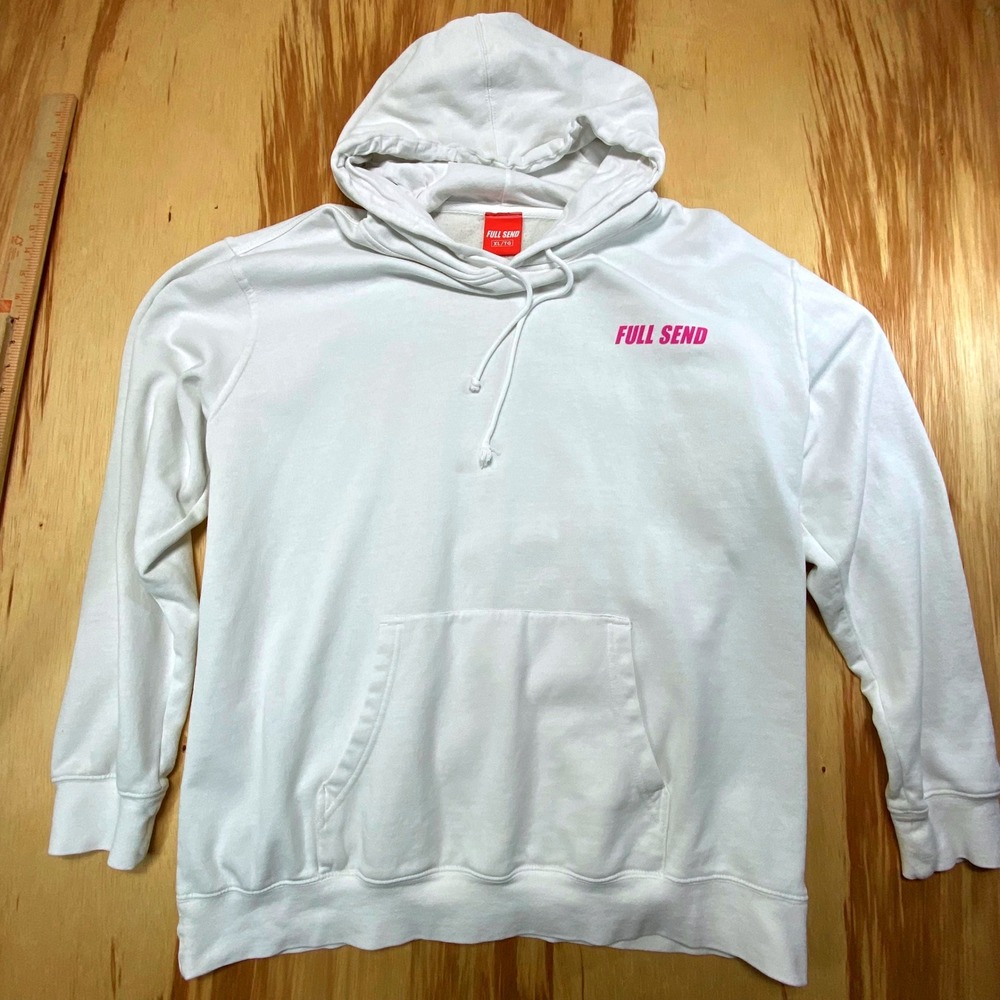 Full Send White Hoodie Fleece Pink Logo Nelk‎ Boys Size XL